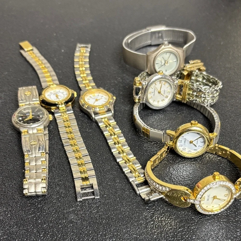 Stainless Steel Watch Bundle Silver Gold Need Battery Various Brands Lot of 7